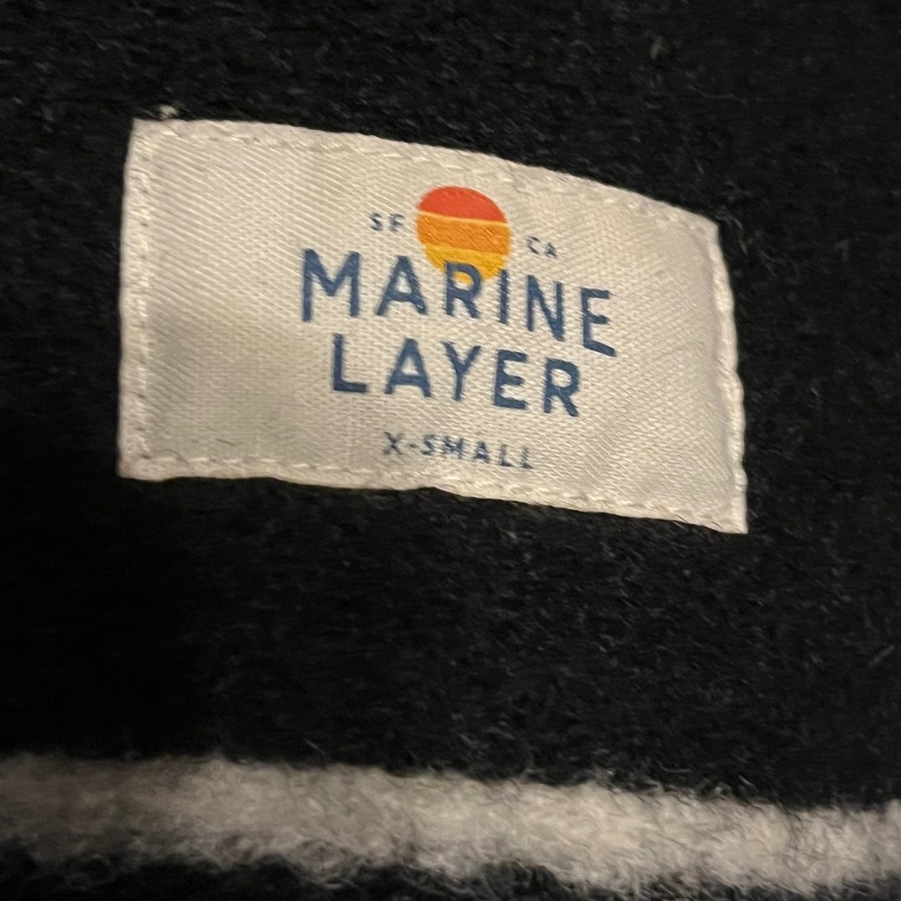 Marine Layer Carey Cocoon Coat XS Striped Wool Blend Overcoat Black White - Picture 4 of 8